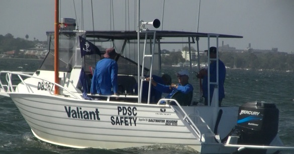 Racing legends Stewart Jock Ross with his startv crew aboard Valiant